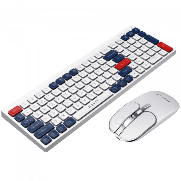 HAVIT Dual-Mode Wireless Keyboard and Mouse - KB830WB (White) - Express Mart Kenya